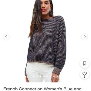 French Connection Millie Mozart Cropped Sweater Large NWT Navy/Red